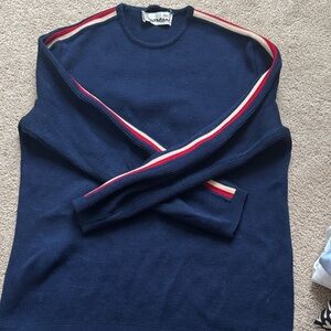 Montant of France- 100% wool. Navy Sweater with Red and White Stripes-size M